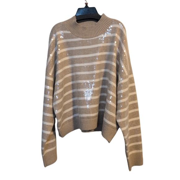 TRUTH BY REPUBLIC Sweaters - Truth by Republic Sequin Stripe Sweater XL NWT Brown White Retail $108